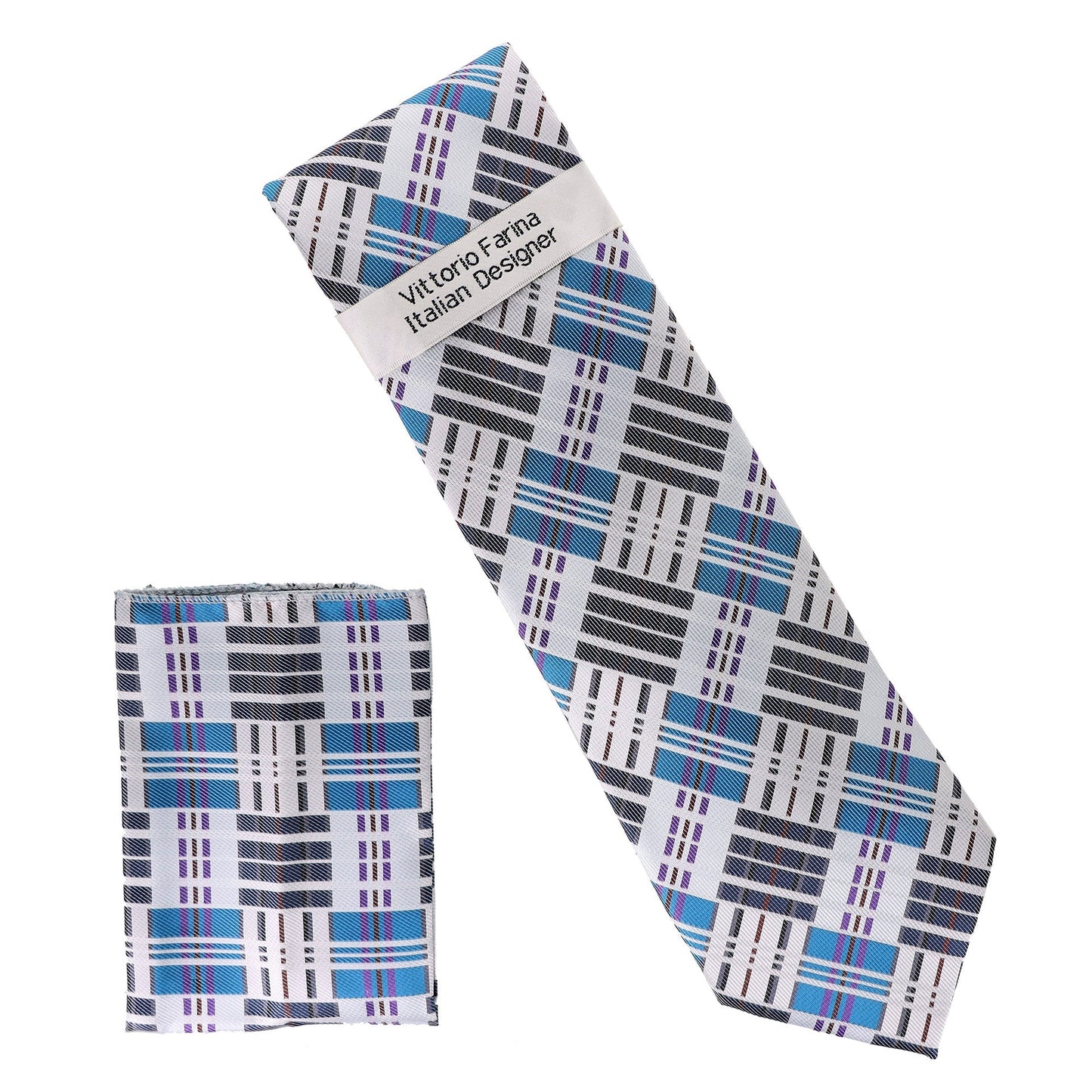 Geometric Designer Necktie & Pocket Square by Vittorio Farina (NH - D - 1349) for Independent Retail Stores by Dubal Brothers
