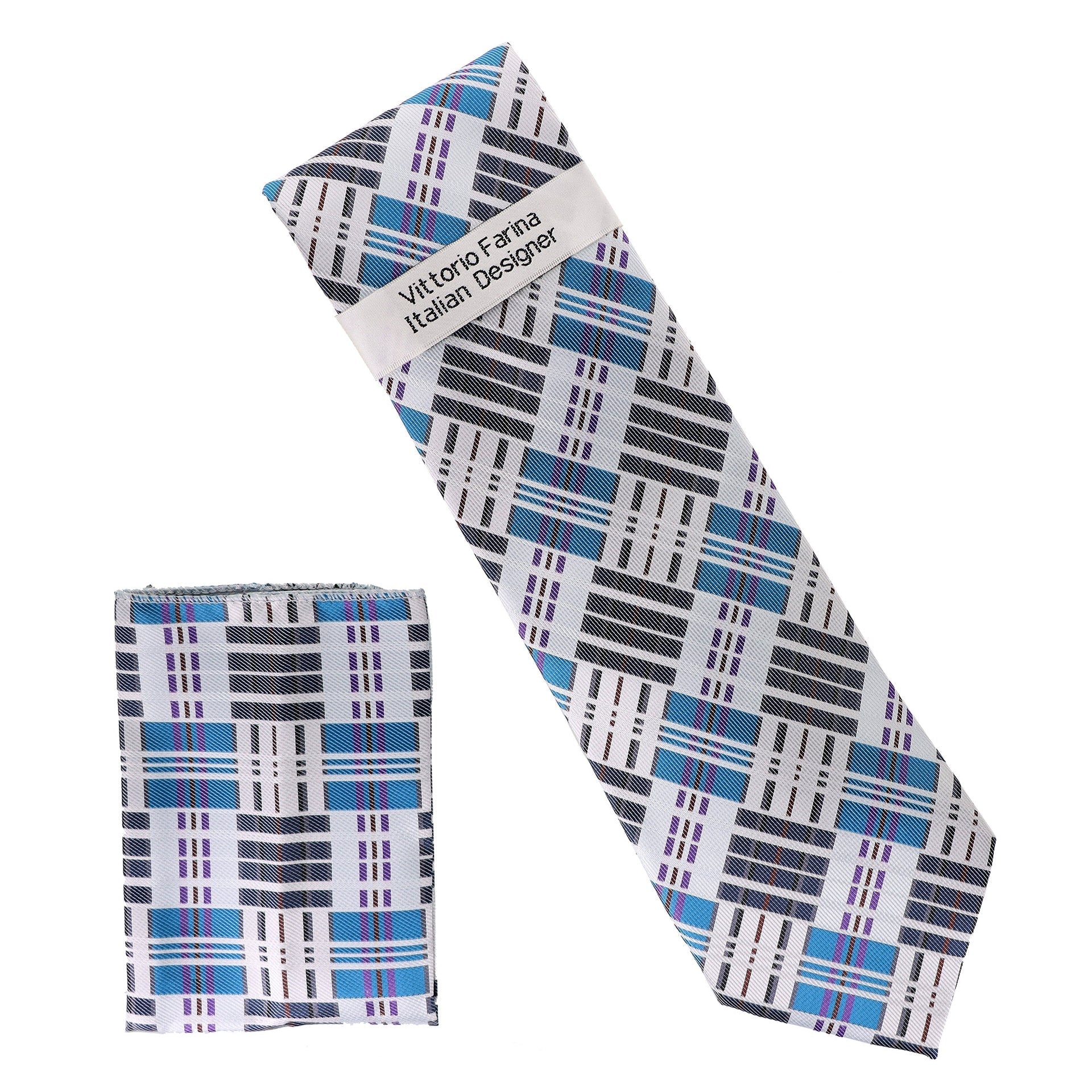 Geometric Designer Necktie & Pocket Square by Vittorio Farina (NH - D - 1349) for Independent Retail Stores by Dubal Brothers