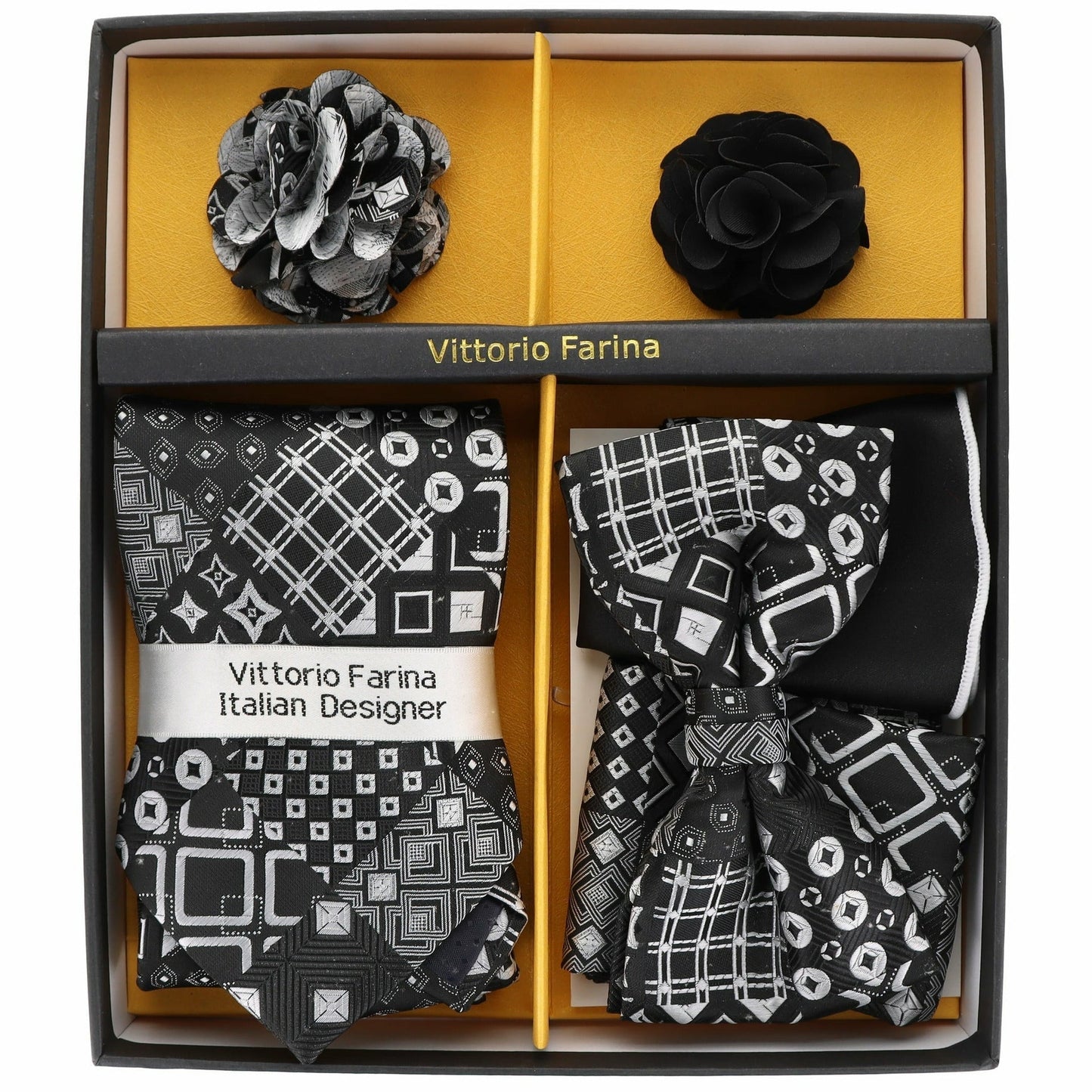 Gift Box (Necktie, Bow Tie, Pocket Square and Flower Lapel Pin) in a Box by Vittorio Farina (GB - 116) for Independent Retail Stores by Dubal Brothers