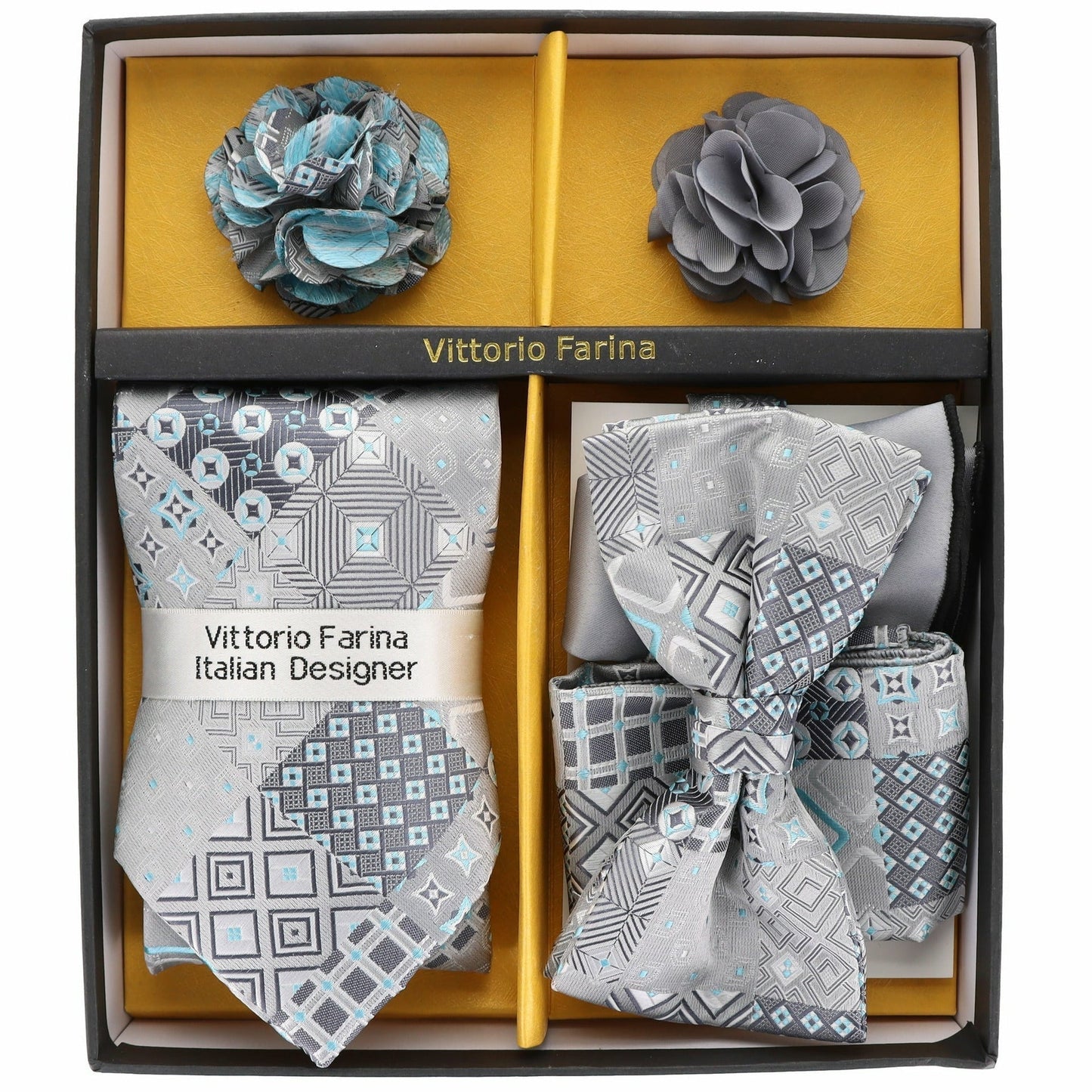 Gift Box (Necktie, Bow Tie, Pocket Square and Flower Lapel Pin) in a Box by Vittorio Farina (GB - 116) for Independent Retail Stores by Dubal Brothers