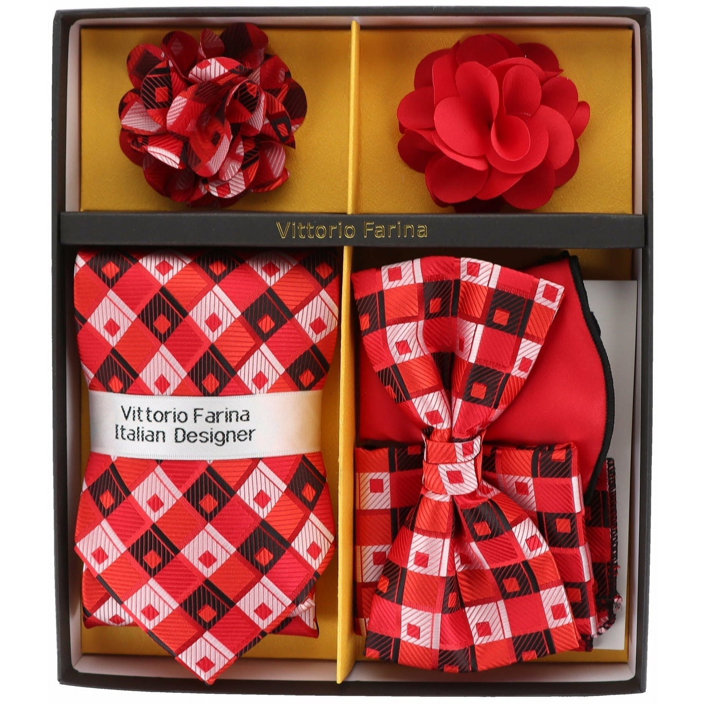 Gift Box (Necktie, Bow Tie, Pocket Square and Flower Lapel Pin) in a Box by Vittorio Farina (gb - 117) for Independent Retail Stores by Dubal Brothers