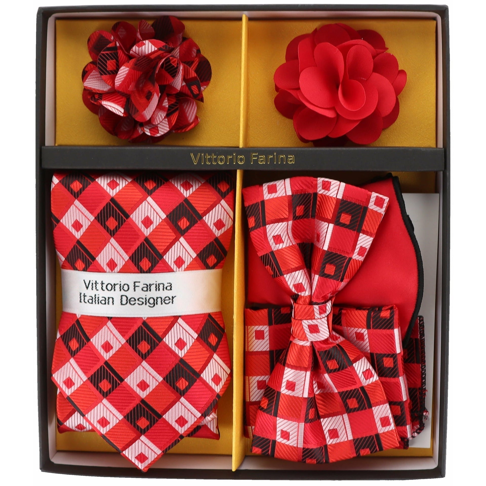 Gift Box (Necktie, Bow Tie, Pocket Square and Flower Lapel Pin) in a Box by Vittorio Farina (gb - 117) for Independent Retail Stores by Dubal Brothers