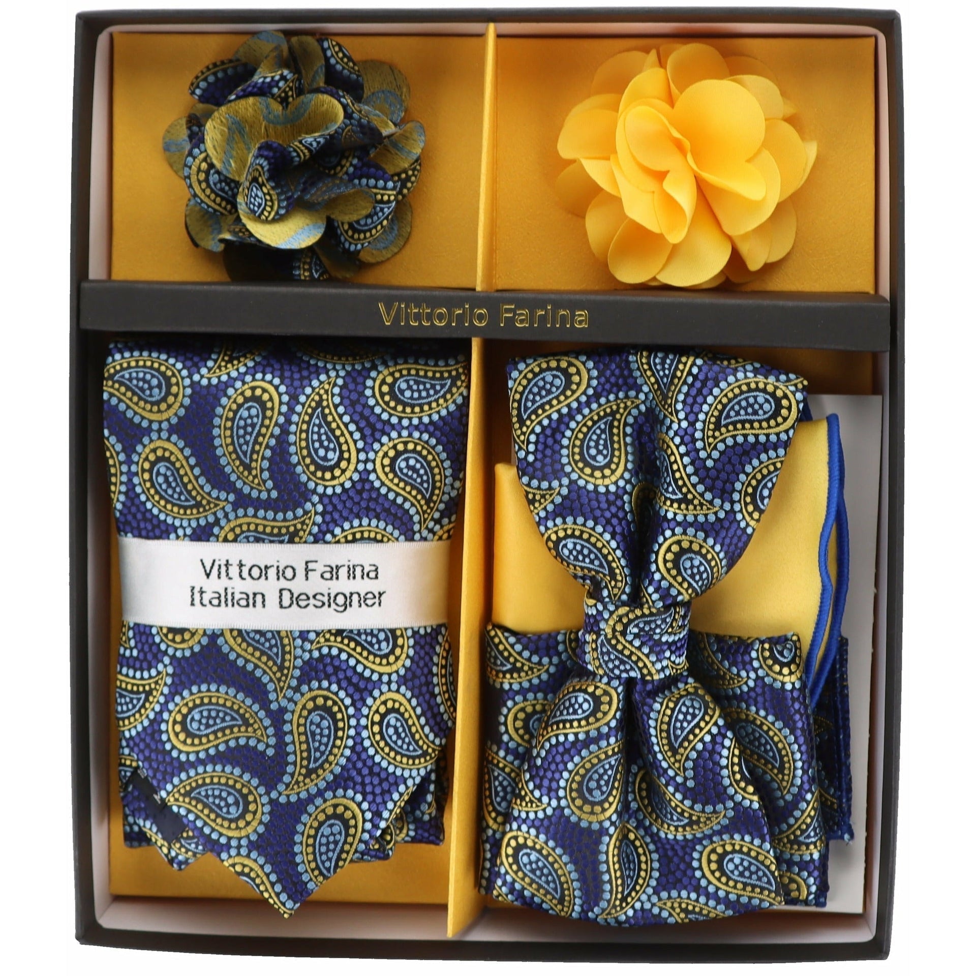 Gift Box (Necktie, Bow Tie, Pocket Square and Flower Lapel Pin) in a Box by Vittorio Farina (gb - 117) for Independent Retail Stores by Dubal Brothers