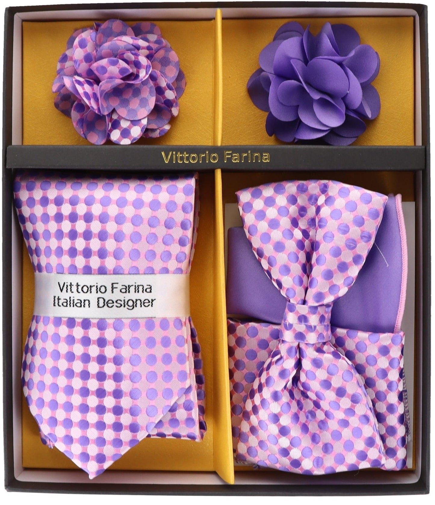 Gift Box (Necktie, Bow Tie, Pocket Square and Flower Lapel Pin) in a Box by Vittorio Farina (GB - 21001) for Independent Retail Stores by Dubal Brothers