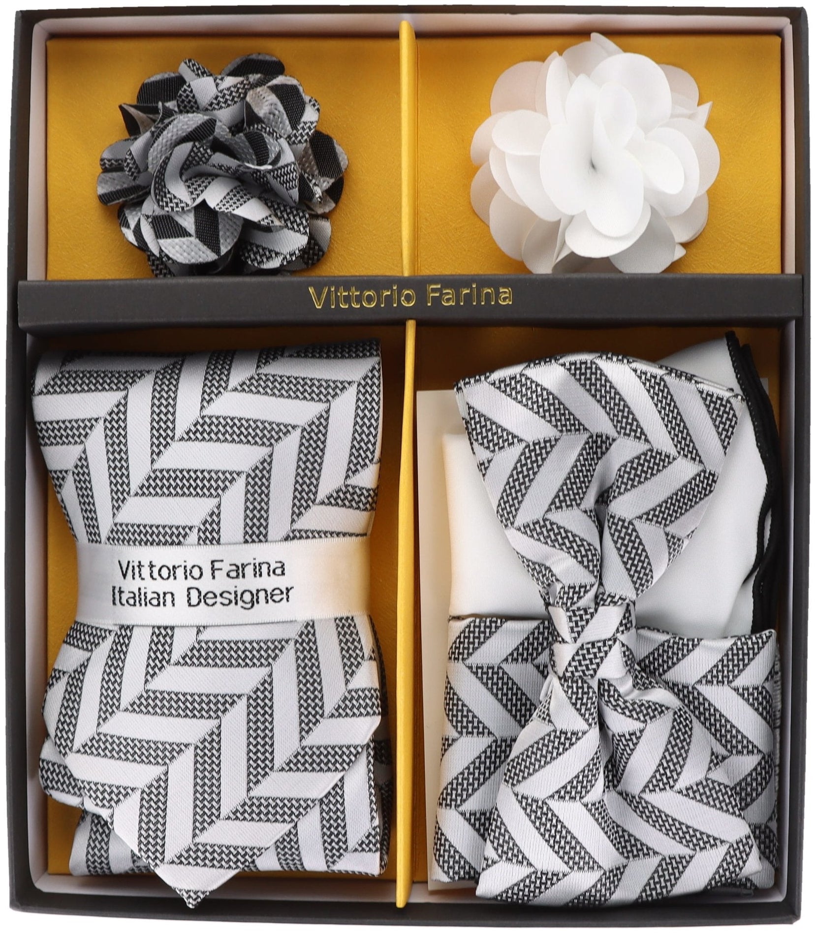 Gift Box (Necktie, Bow Tie, Pocket Square and Flower Lapel Pin) in a Box by Vittorio Farina (GB - 21001) for Independent Retail Stores by Dubal Brothers