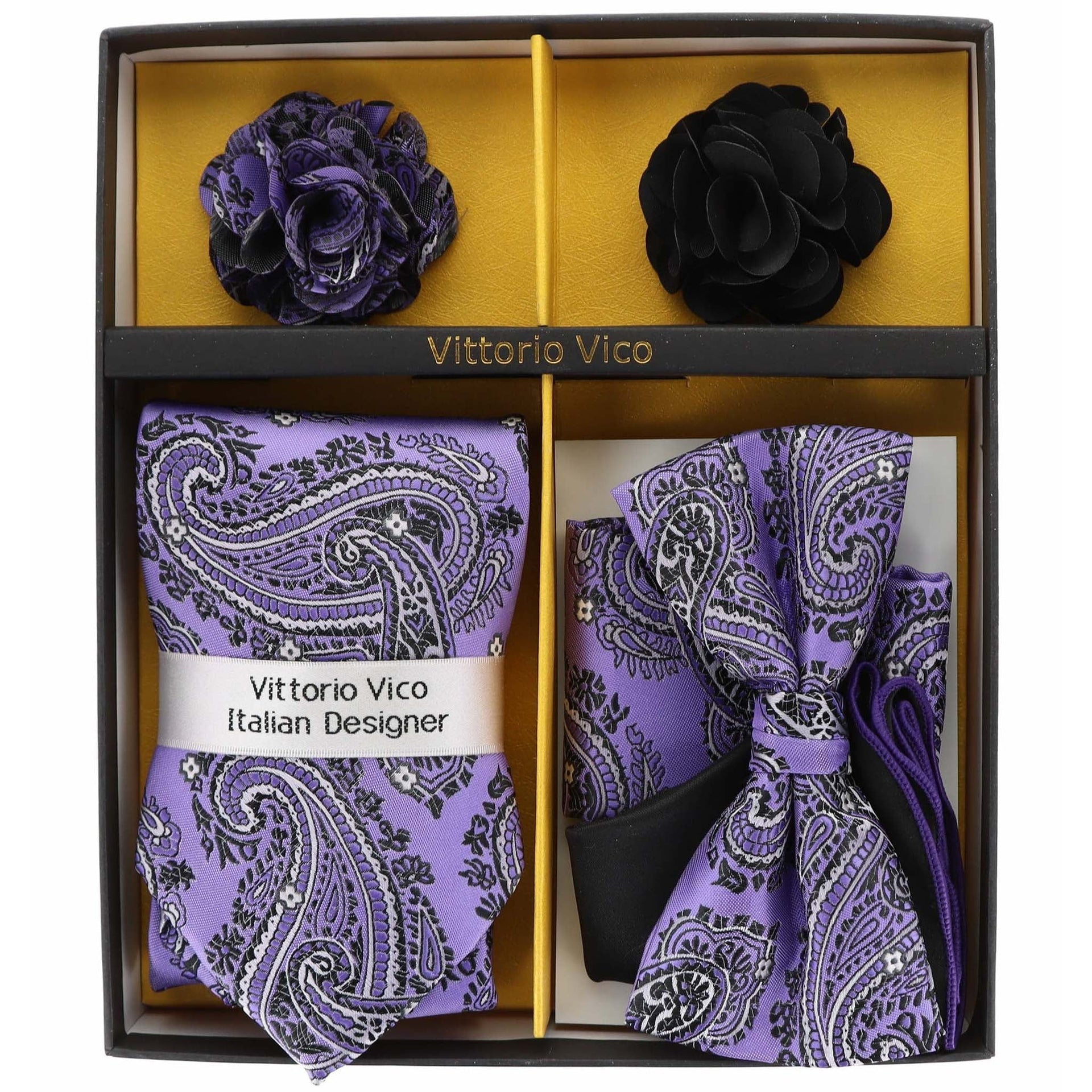 Gift Box (Necktie, Bow Tie, Pocket Square and Flower Lapel Pin) in a Box by Vittorio Farina (GB - 21009) for Independent Retail Stores by Dubal Brothers