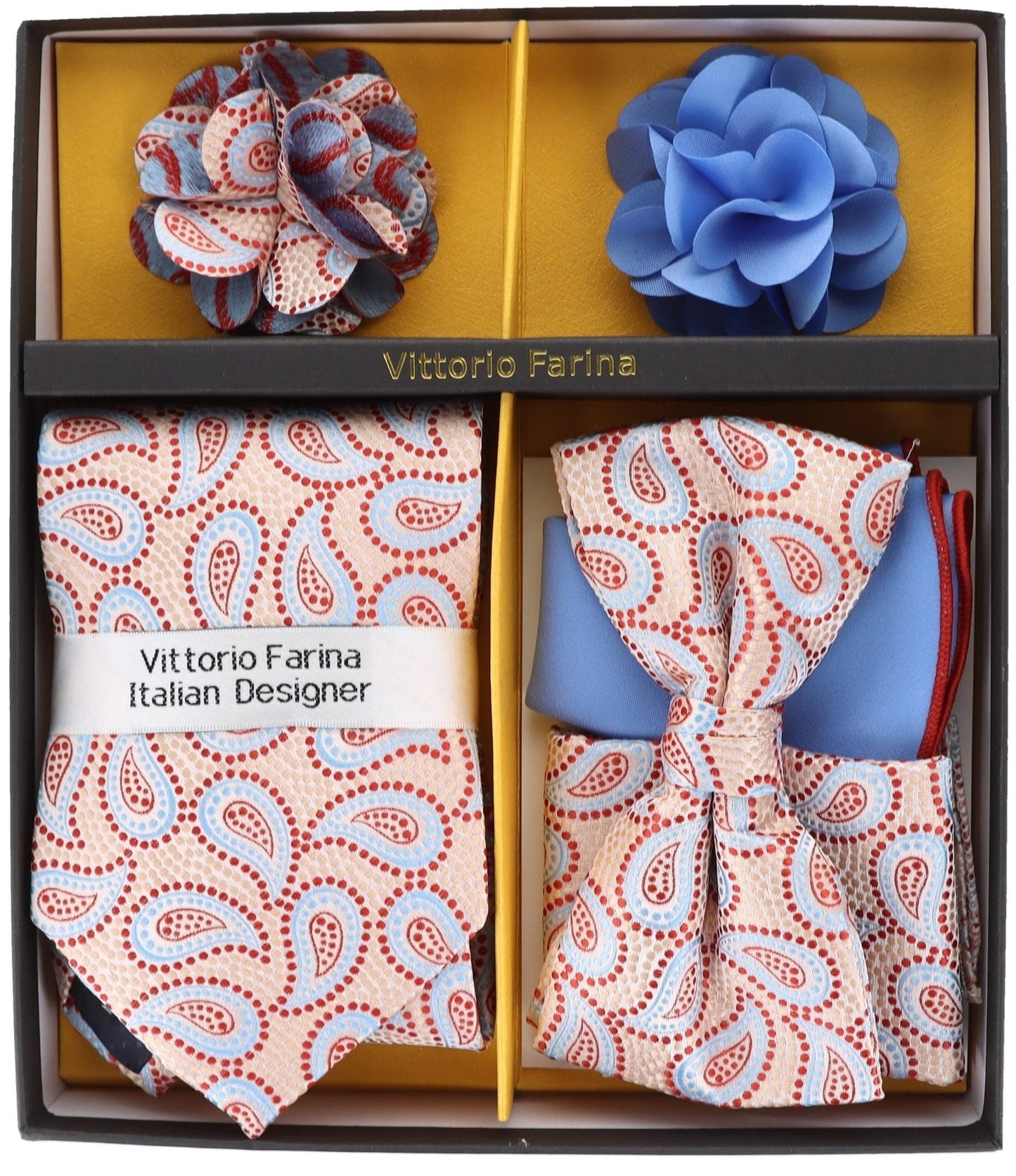 Gift Box (Necktie, Bow Tie, Pocket Square and Flower Lapel Pin) in a Box by Vittorio Farina (GB - 21014) for Independent Retail Stores by Dubal Brothers