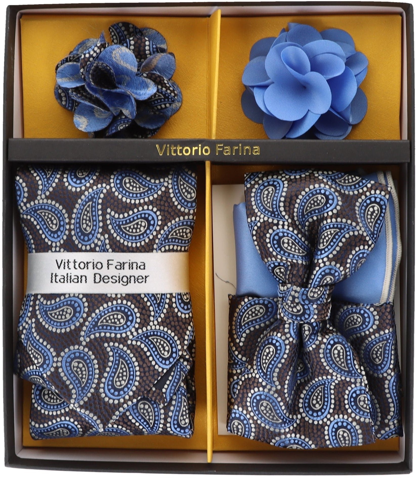 Gift Box (Necktie, Bow Tie, Pocket Square and Flower Lapel Pin) in a Box by Vittorio Farina (GB - 21015) for Independent Retail Stores by Dubal Brothers