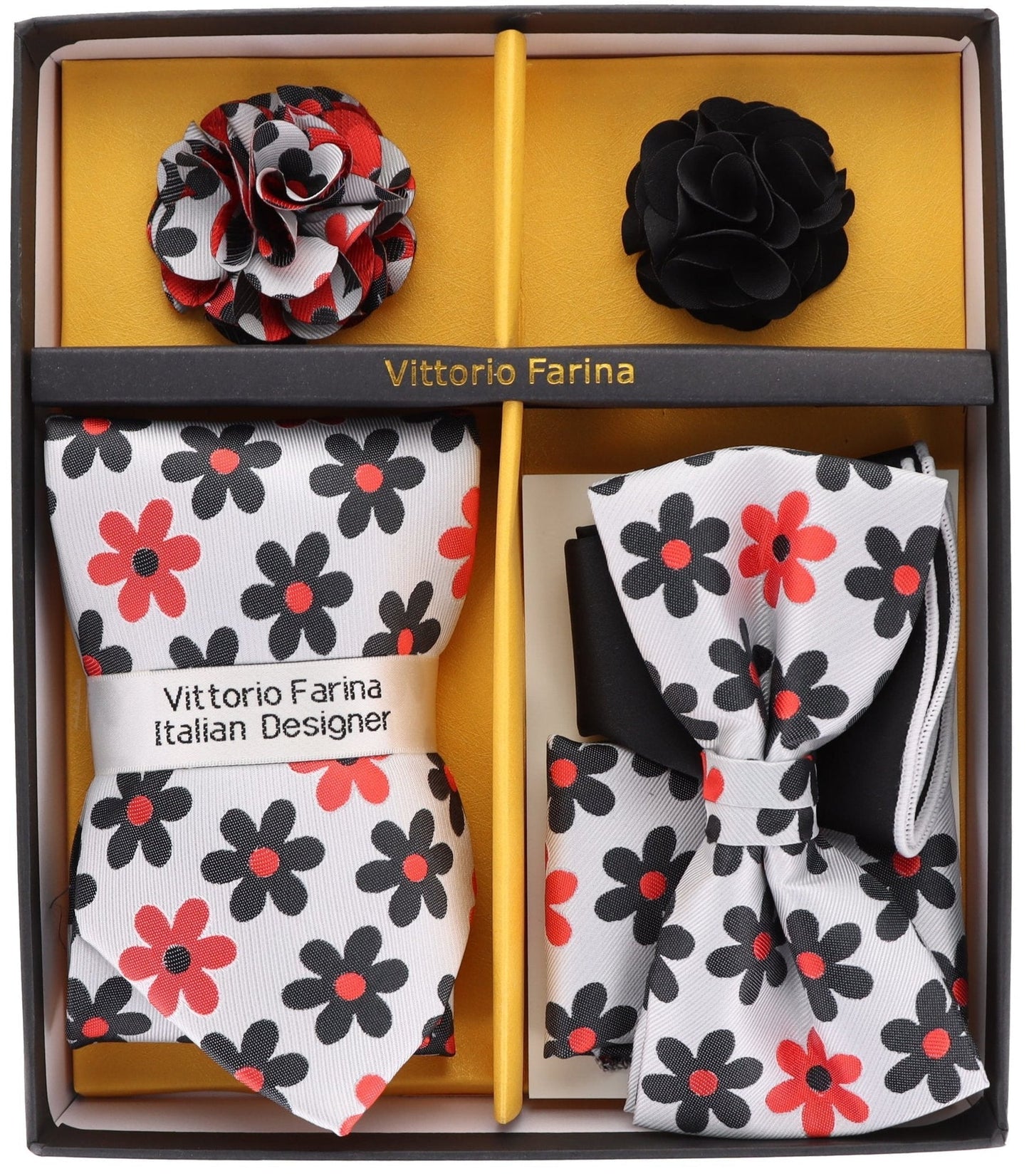Gift Box (Necktie, Bow Tie, Pocket Square and Flower Lapel Pin) in a Box by Vittorio Farina (GB - 21021) for Independent Retail Stores by Dubal Brothers