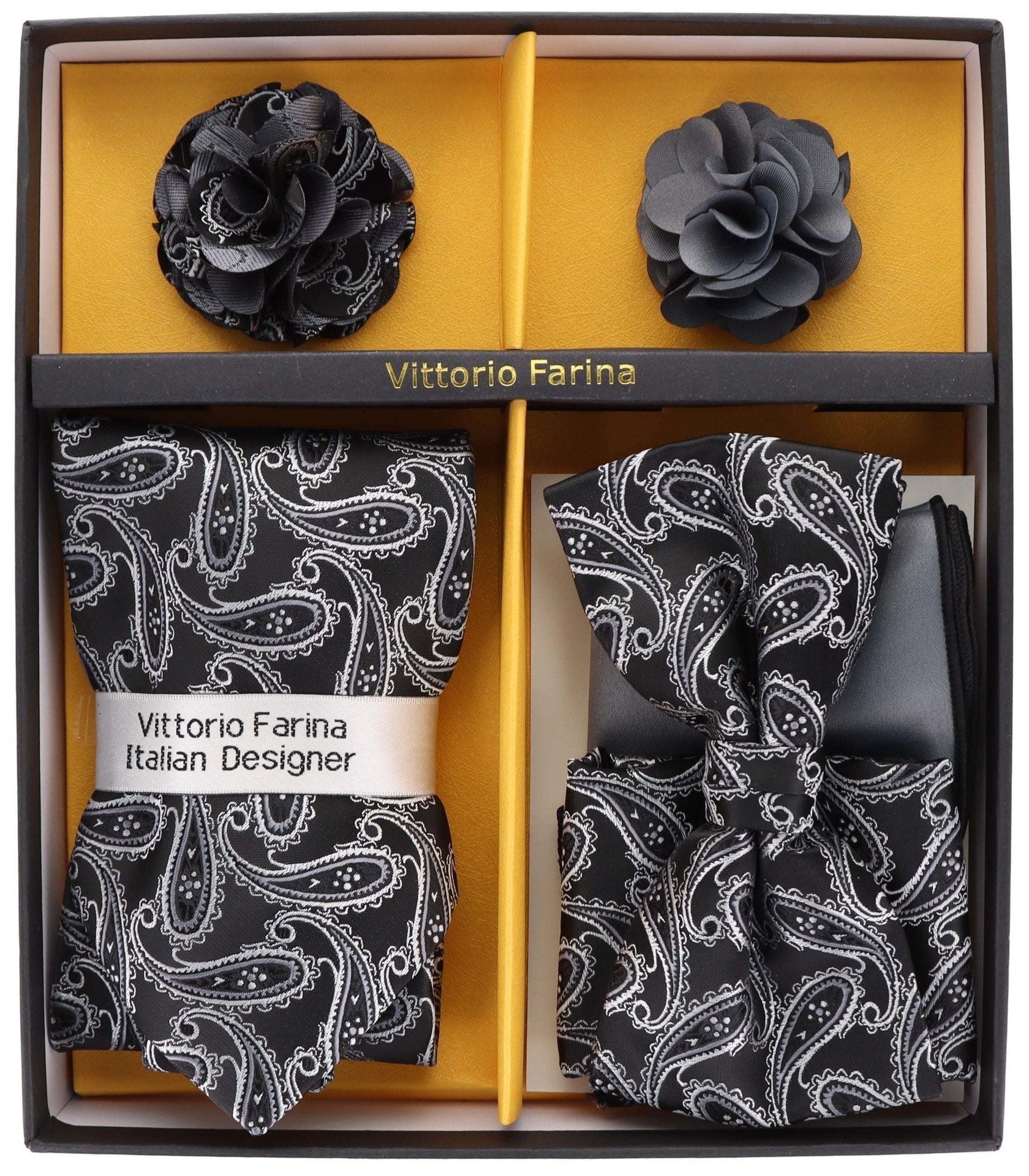 Gift Box (Necktie, Bow Tie, Pocket Square and Flower Lapel Pin) in a Box by Vittorio Farina (GB - 21021) for Independent Retail Stores by Dubal Brothers