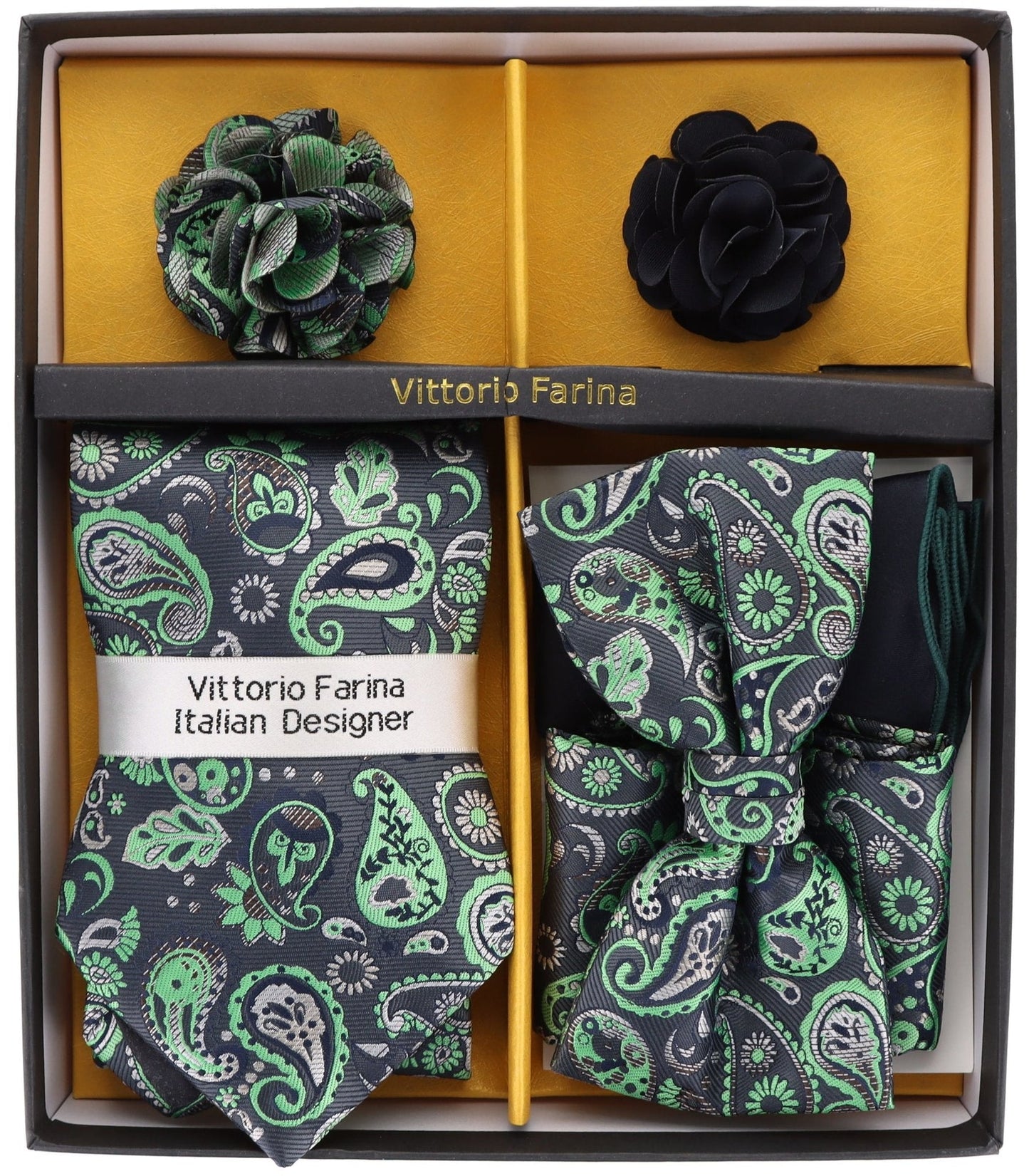 Gift Box (Necktie, Bow Tie, Pocket Square and Flower Lapel Pin) in a Box by Vittorio Farina (GB - 21026) for Independent Retail Stores by Dubal Brothers