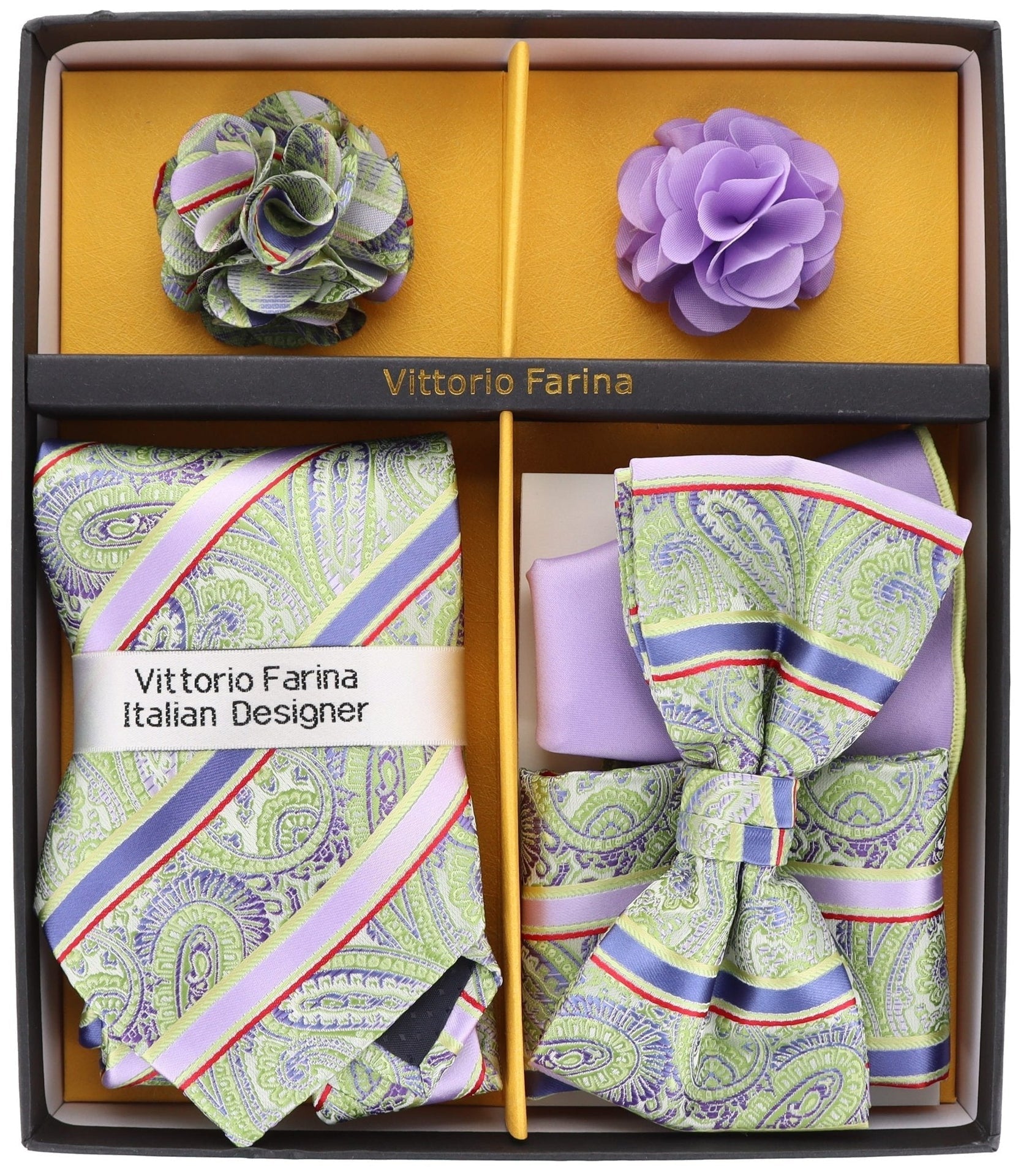 Gift Box (Necktie, Bow Tie, Pocket Square and Flower Lapel Pin) in a Box by Vittorio Farina (GB - 21032) for Independent Retail Stores by Dubal Brothers