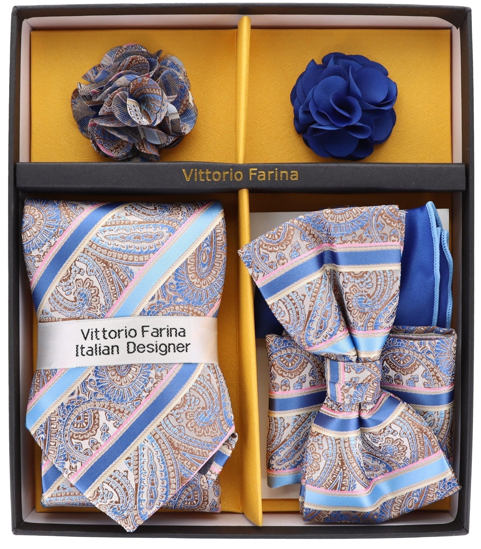 Gift Box (Necktie, Bow Tie, Pocket Square and Flower Lapel Pin) in a Box by Vittorio Farina (GB - 21032) for Independent Retail Stores by Dubal Brothers