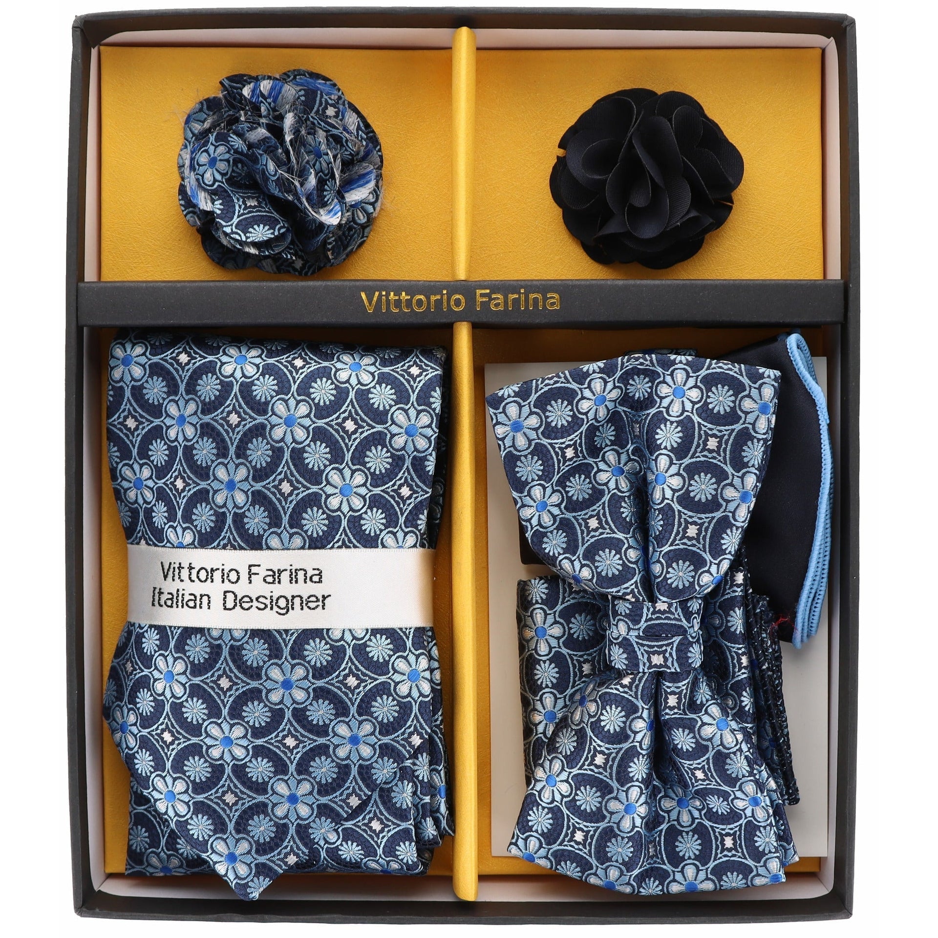 Gift Box (Necktie, Bow Tie, Pocket Square and Flower Lapel Pin) in a Box by Vittorio Farina (GB - 21046) for Independent Retail Stores by Dubal Brothers