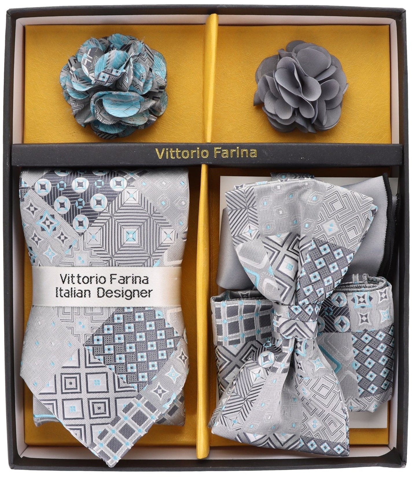 Gift Box (Necktie, Bow Tie, Pocket Square and Flower Lapel Pin) in a Box by Vittorio Farina (GB - 21050) for Independent Retail Stores by Dubal Brothers