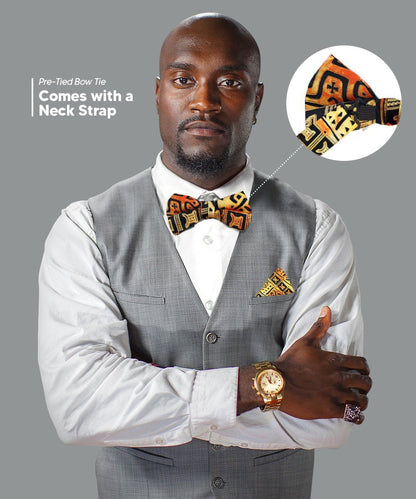 Kente Design Bow Tie & Pocket Square in a Box by Vittorio Farina (BH - K_Kente 4) for Independent Retail Stores by Dubal Brothers
