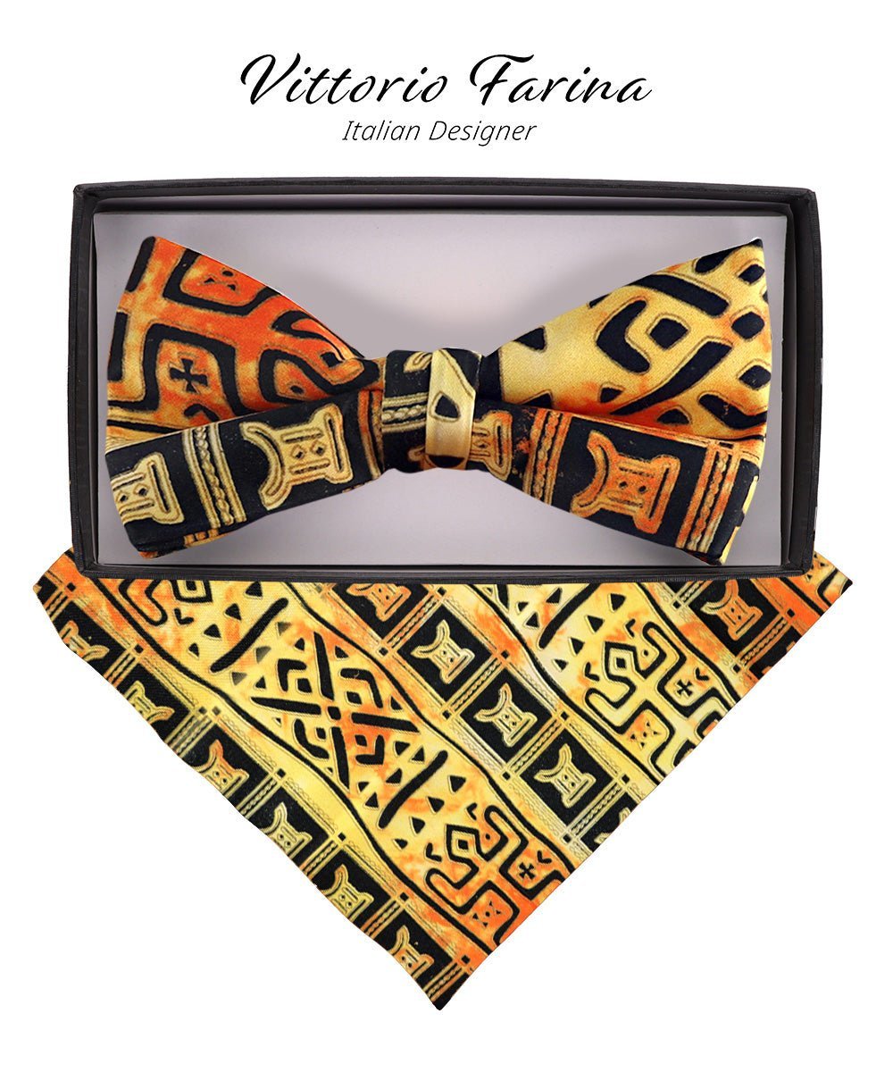 Kente Design Bow Tie & Pocket Square in a Box by Vittorio Farina (BH - K_Kente 4) for Independent Retail Stores by Dubal Brothers