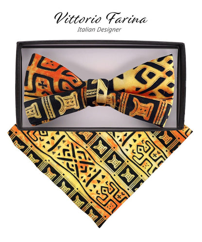 Kente Design Bow Tie & Pocket Square in a Box by Vittorio Farina (BH - K_Kente 4) for Independent Retail Stores by Dubal Brothers