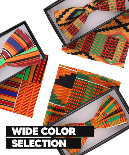 Kente Design Bow Tie & Pocket Square in a Box by Vittorio Farina (BH - K_Kente 4) for Independent Retail Stores by Dubal Brothers
