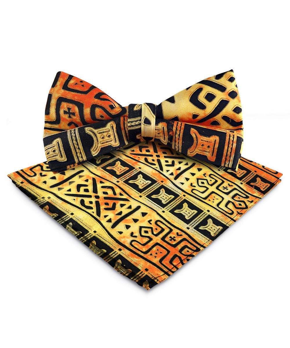 Kente Design Bow Tie & Pocket Square in a Box by Vittorio Farina (BH - K_Kente 4) for Independent Retail Stores by Dubal Brothers
