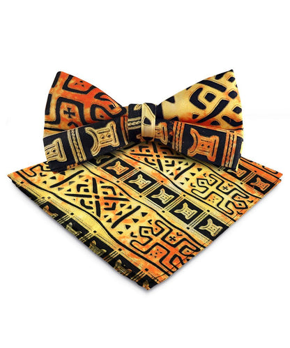 Kente Design Bow Tie & Pocket Square in a Box by Vittorio Farina (BH - K_Kente 4) for Independent Retail Stores by Dubal Brothers