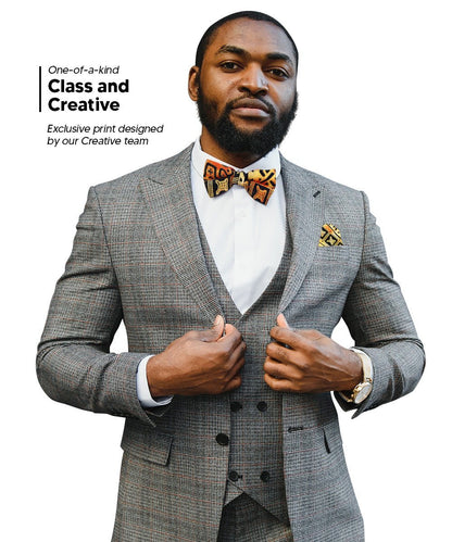 Kente Design Bow Tie & Pocket Square in a Box by Vittorio Farina (BH - K_Kente 4) for Independent Retail Stores by Dubal Brothers