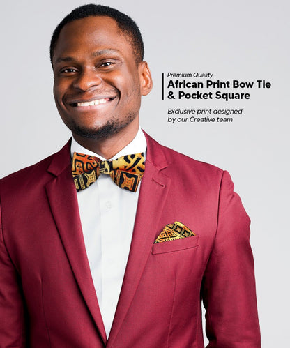 Kente Design Bow Tie & Pocket Square in a Box by Vittorio Farina (BH - K_Kente 4) for Independent Retail Stores by Dubal Brothers