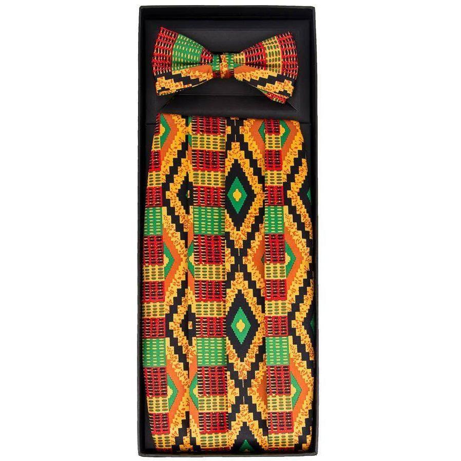 Kente Design Cummerbund and Bow Tie Set in a Box by Vittorio Farina (kente - cummerbund) for Independent Retail Stores by Dubal Brothers