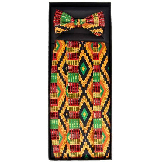 Kente Design Cummerbund and Bow Tie Set in a Box by Vittorio Farina (kente - cummerbund) for Independent Retail Stores by Dubal Brothers
