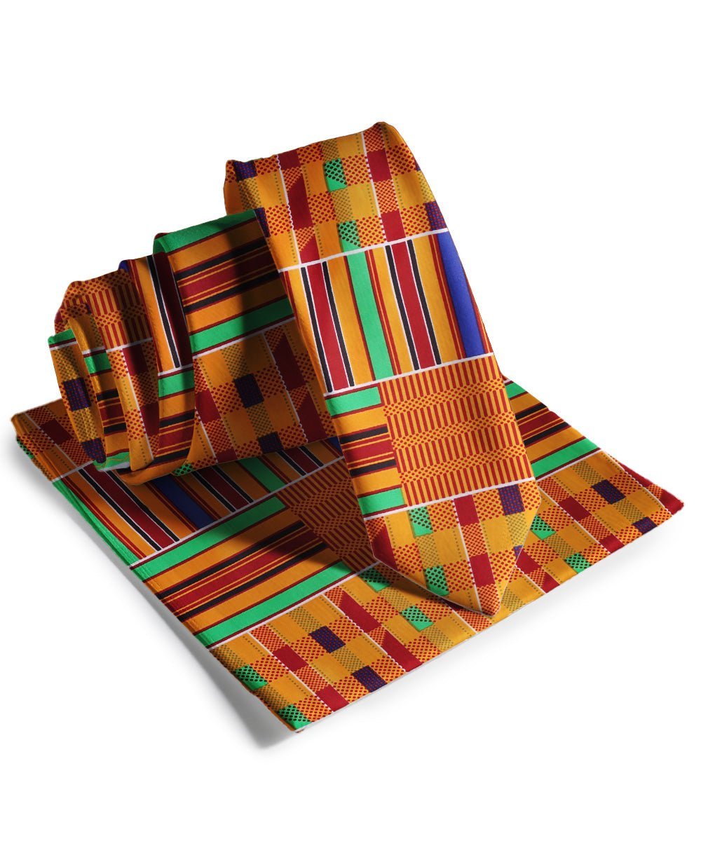 Kente Design Necktie & Pocket Square by Vittorio Farina (NH - SKINNY - K_Kente 1) for Independent Retail Stores by Dubal Brothers