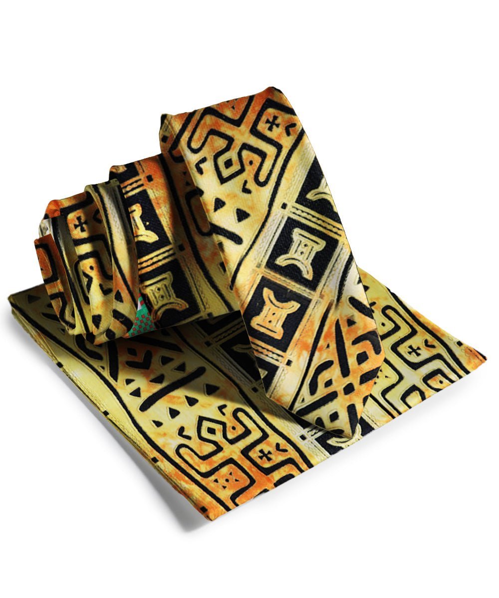 Kente Design Necktie & Pocket Square by Vittorio Farina (NH - SKINNY - K_Kente 4) for Independent Retail Stores by Dubal Brothers