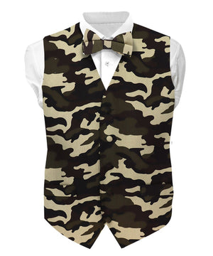 Kente Design Vest & Bow Tie Set by Vittorio Farina - Camouflage S - Wholesale Vest Set by Dubal Brothers