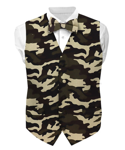 Kente Design Vest & Bow Tie Set by Vittorio Farina (vest_kente_BB_camo_S) for Independent Retail Stores by Dubal Brothers