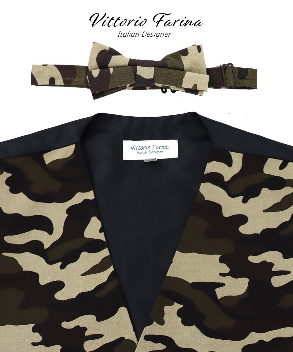 Kente Design Vest & Bow Tie Set by Vittorio Farina (vest_kente_BB_camo_S) for Independent Retail Stores by Dubal Brothers