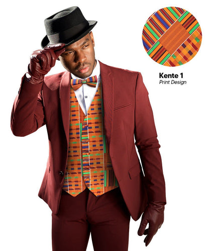 Kente Design Vest & Bow Tie Set by Vittorio Farina (vest_kente_BB_Kente 1_S) for Independent Retail Stores by Dubal Brothers