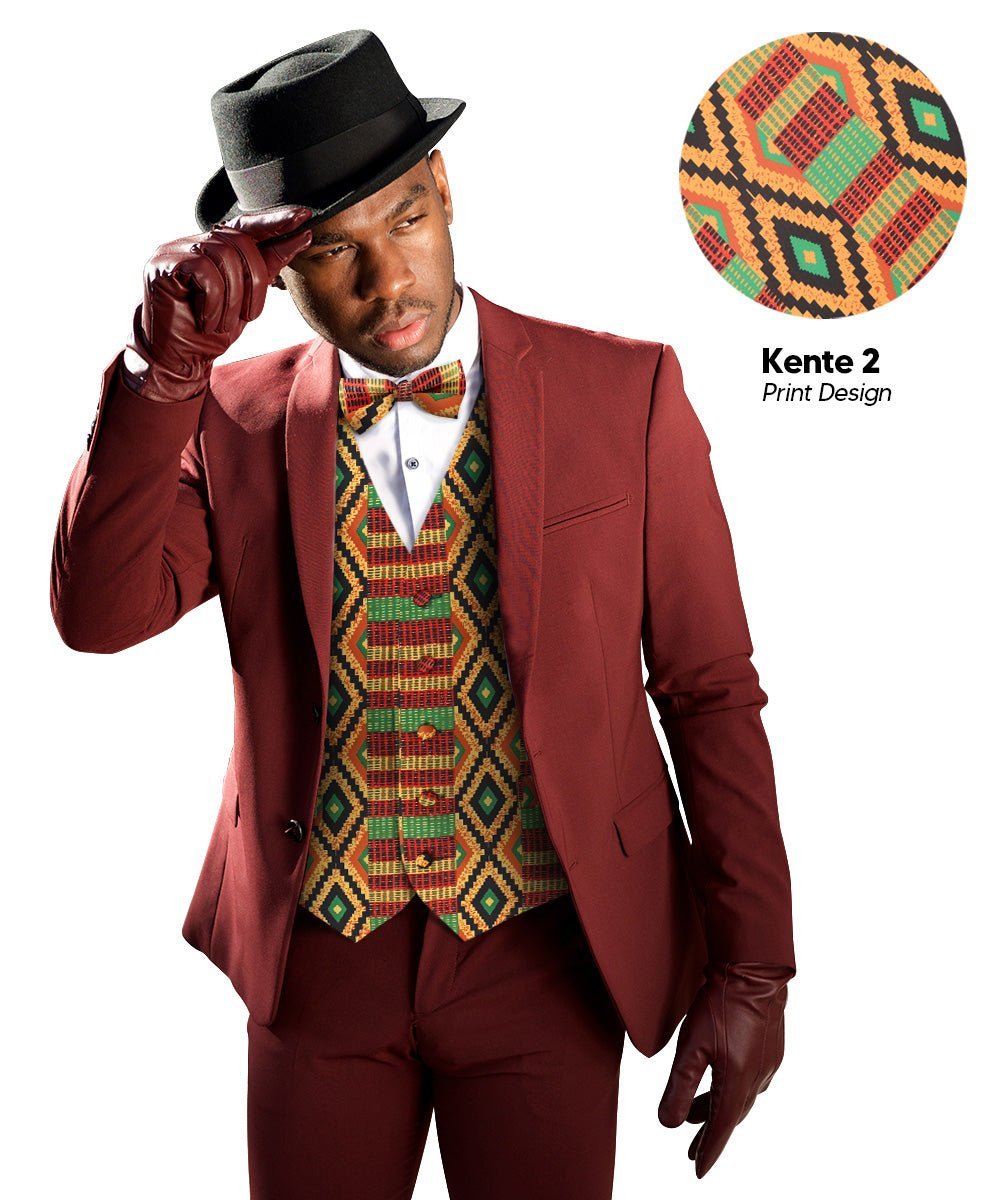 Kente Design Vest & Bow Tie Set by Vittorio Farina (vest_kente_BB_Kente 2_S) for Independent Retail Stores by Dubal Brothers