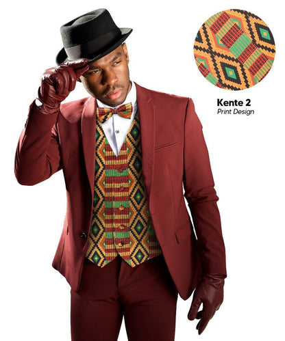 Kente Design Vest & Bow Tie Set by Vittorio Farina (vest_kente_BB_Kente 2_S) for Independent Retail Stores by Dubal Brothers
