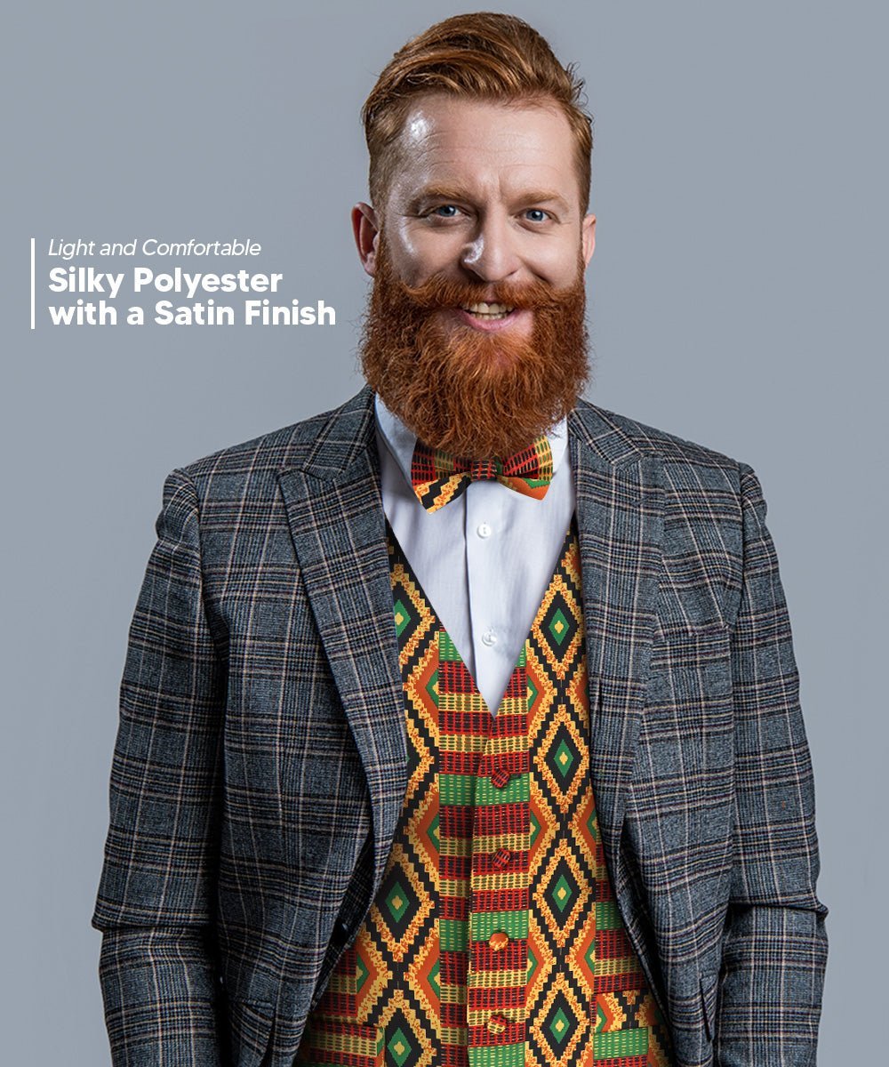 Kente Design Vest & Bow Tie Set by Vittorio Farina (vest_kente_BB_Kente 2_S) for Independent Retail Stores by Dubal Brothers