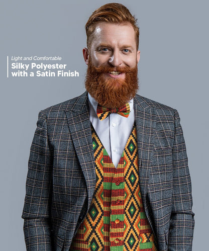 Kente Design Vest & Bow Tie Set by Vittorio Farina (vest_kente_BB_Kente 2_S) for Independent Retail Stores by Dubal Brothers