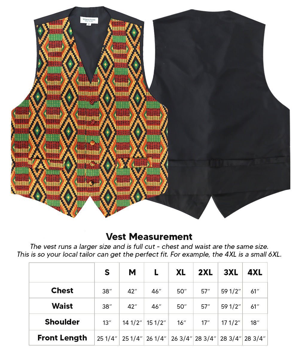 Kente Design Vest & Bow Tie Set by Vittorio Farina (vest_kente_BB_Kente 2_S) for Independent Retail Stores by Dubal Brothers