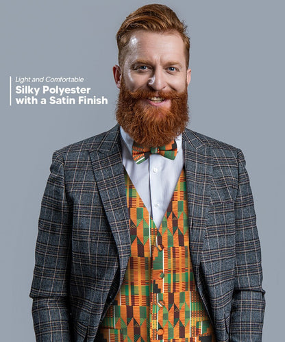 Kente Design Vest & Bow Tie Set by Vittorio Farina (vest_kente_BB_Kente 3_S) for Independent Retail Stores by Dubal Brothers