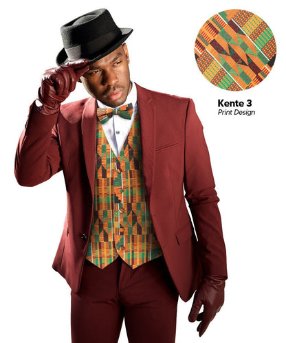 Kente Design Vest & Bow Tie Set by Vittorio Farina (vest_kente_BB_Kente 3_S) for Independent Retail Stores by Dubal Brothers