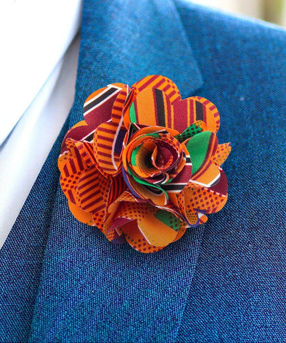 Kente Flower Lapel Pin by Vittorio Vico (LAPEL - F - KENTE_142kente1) for Independent Retail Stores by Dubal Brothers