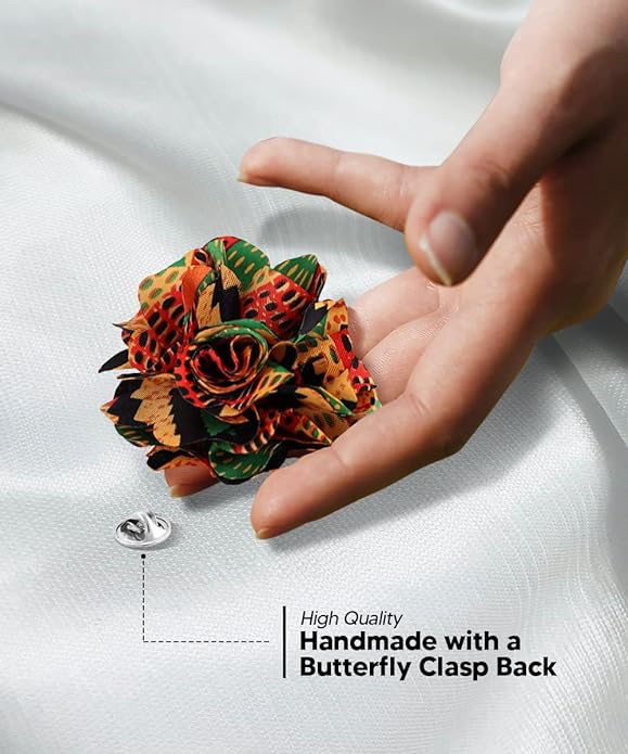 Kente Flower Lapel Pin by Vittorio Vico (LAPEL - F - KENTE_167kente2) for Independent Retail Stores by Dubal Brothers