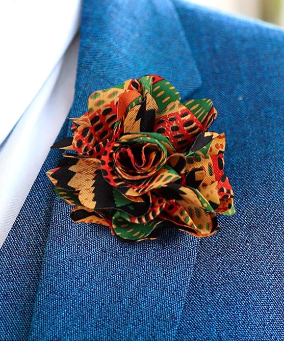 Kente Flower Lapel Pin by Vittorio Vico (LAPEL - F - KENTE_167kente2) for Independent Retail Stores by Dubal Brothers
