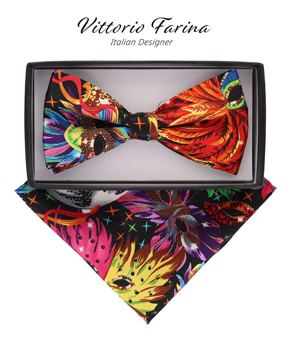 Mardi Gras Design Bow Tie and Pocket Square in a Box by Vittorio Farina (BH - MG_Mardi 0) for Independent Retail Stores by Dubal Brothers