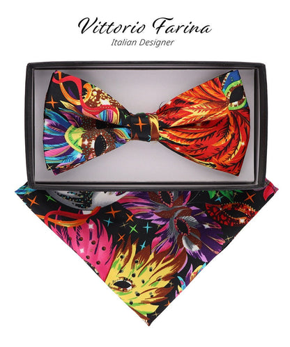Mardi Gras Design Bow Tie and Pocket Square in a Box by Vittorio Farina (BH - MG_Mardi 0) for Independent Retail Stores by Dubal Brothers