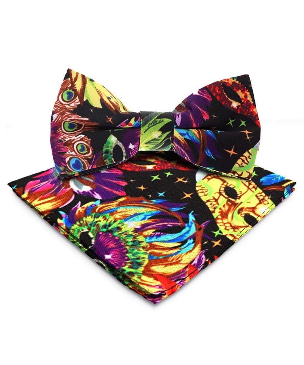 Mardi Gras Design Bow Tie and Pocket Square in a Box by Vittorio Farina (BH - MG_Mardi 0) for Independent Retail Stores by Dubal Brothers