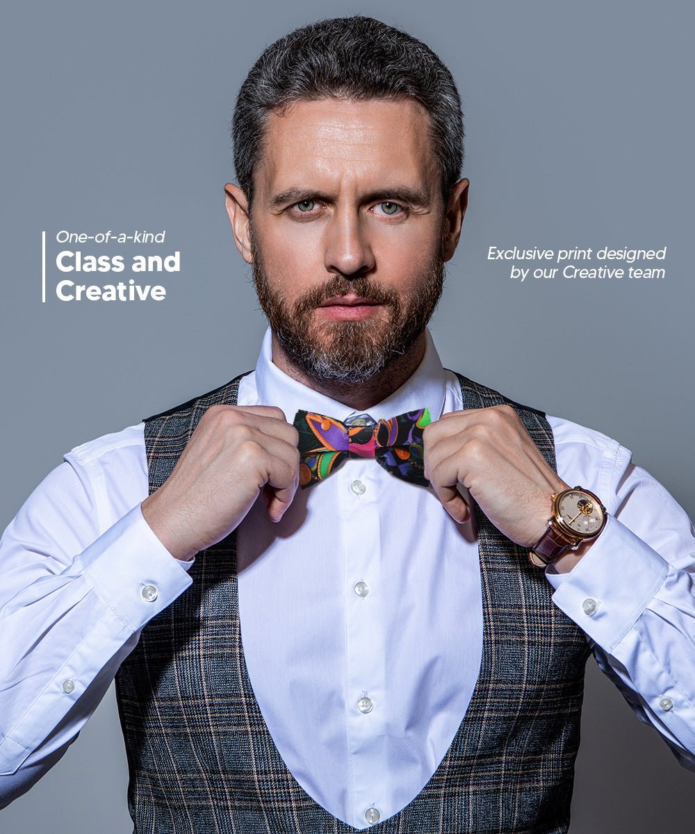 Mardi Gras Design Bow Tie and Pocket Square in a Box by Vittorio Farina (BH - MG_Mardi 1) for Independent Retail Stores by Dubal Brothers