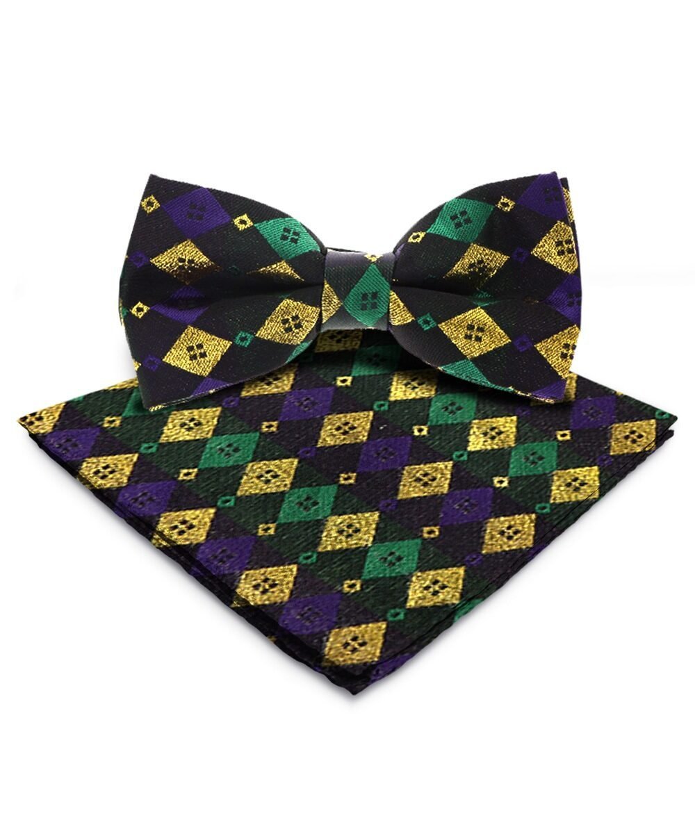 Mardi Gras Design Bow Tie and Pocket Square in a Box by Vittorio Farina (BH - MG_Mardi 2) for Independent Retail Stores by Dubal Brothers